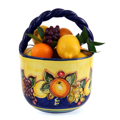 Hand Made Blue-Fruit Style Ceramic Basket - ALC-CA-FRA