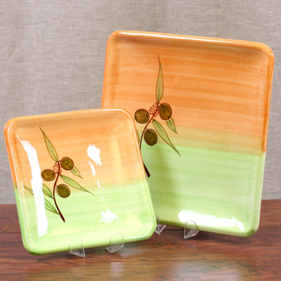Hand Painted Plate Set of 2 - Square - ROM-698-2,3-OLV